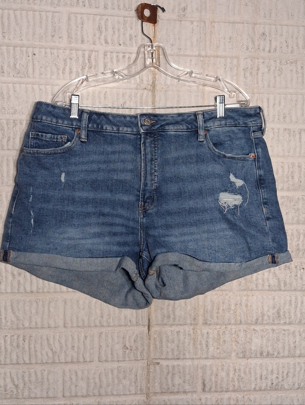 Blue Distressed Denim Roll-Cuff Women's Shorts By Old Navy Size 20 High Rise